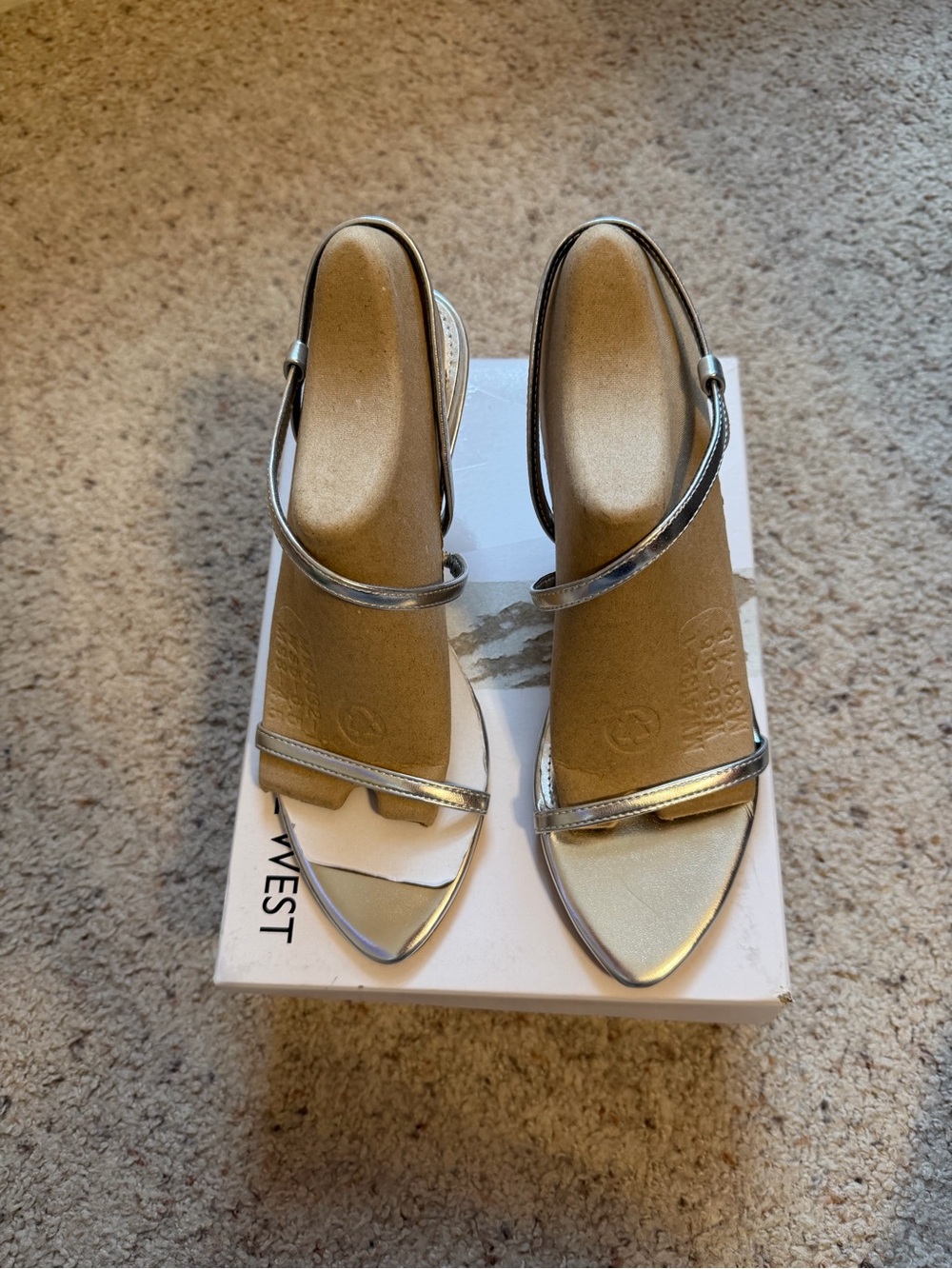 Nine West Silver Metallic Strappy Heels Sandals Size 6.5M